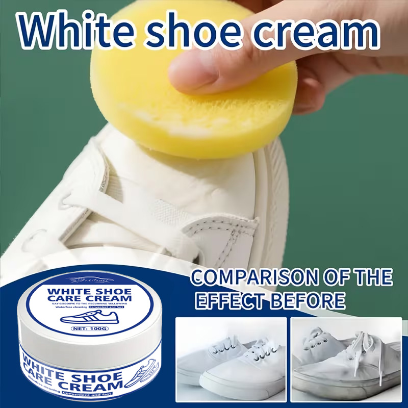 Sneaker Care Whitener - Witte sneakerverzorgingscrème met spons: verwijdert vergeling,
